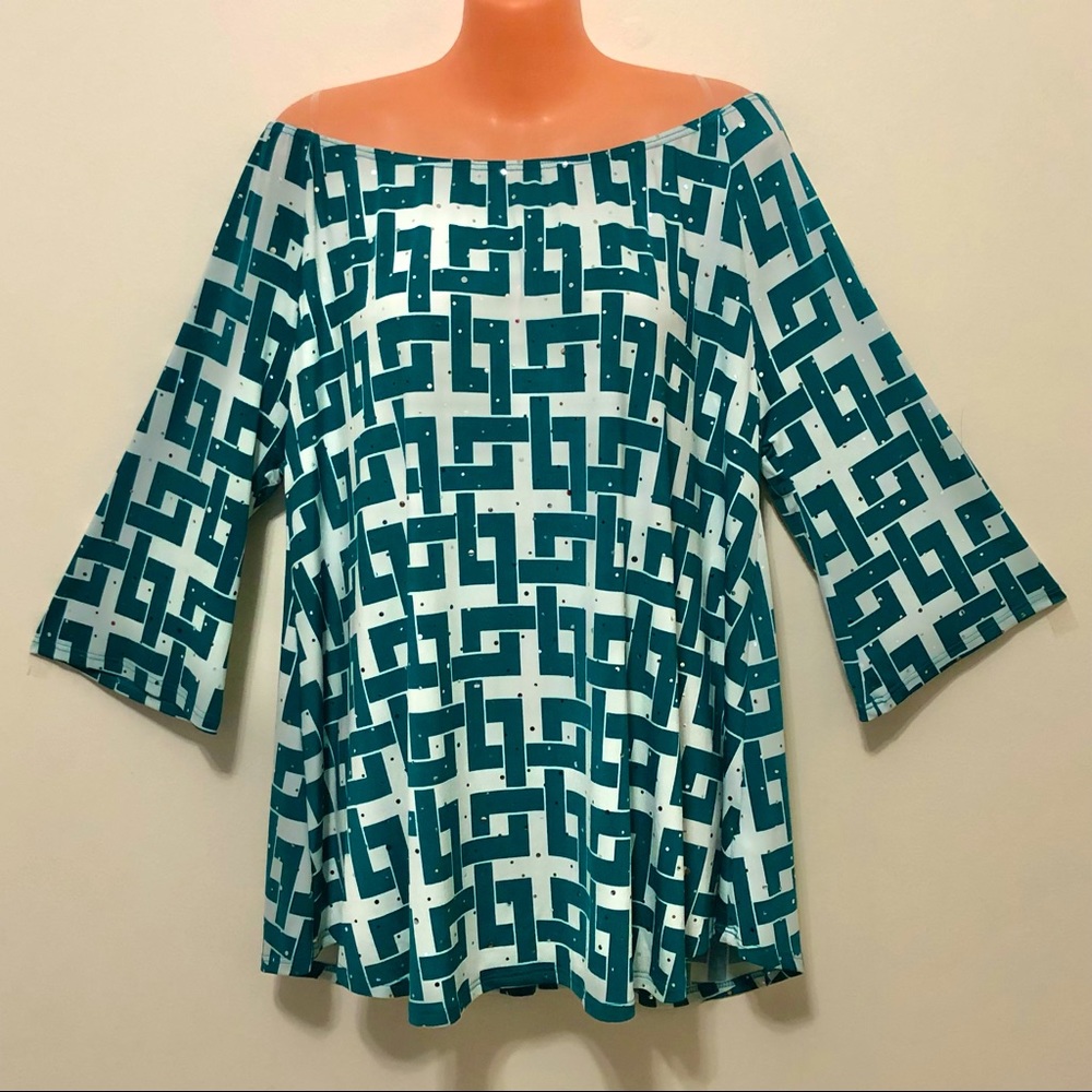 NWOT Goldspark (boutique) Green and White Top